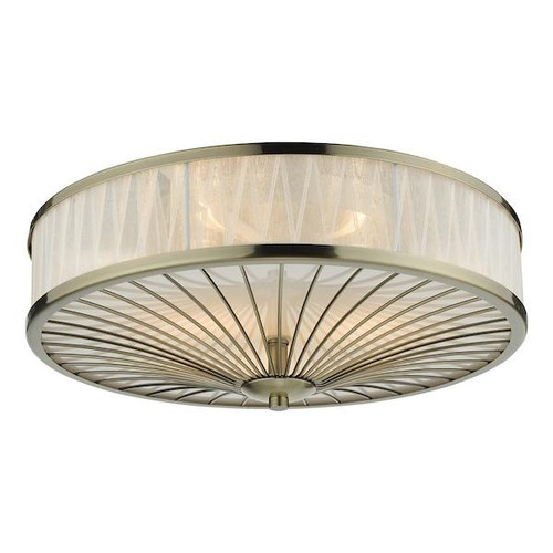 Dar Lighting Oslo 3 Light Antique Brass with Ivory Ribbon Flush Ceiling Light